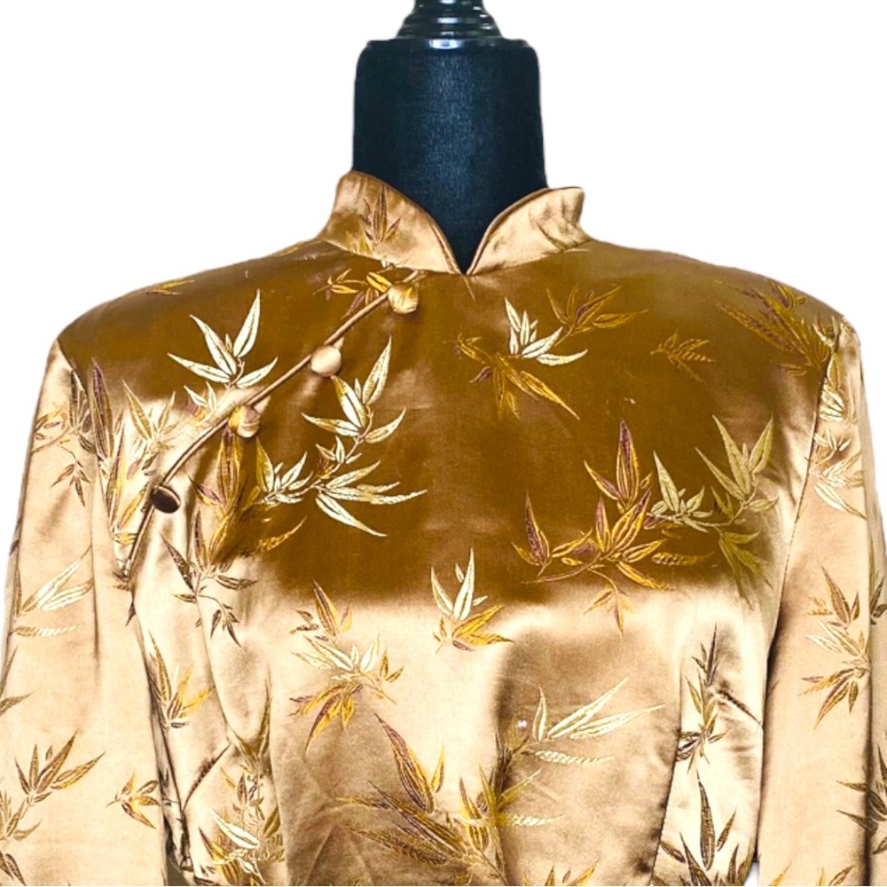 Jessica Howard Vintage 90s Robe Kimono Satin Top Jacket Faux Wrap Gold Sz Large - Picture 10 of 13
